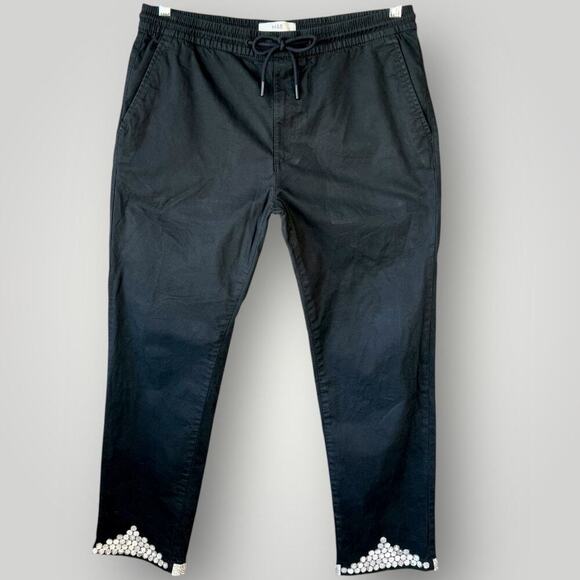 Marks & Spencer Straight Fit High Rise Pants Rhinestone Beaded Hem Size M Black - Picture 1 of 16